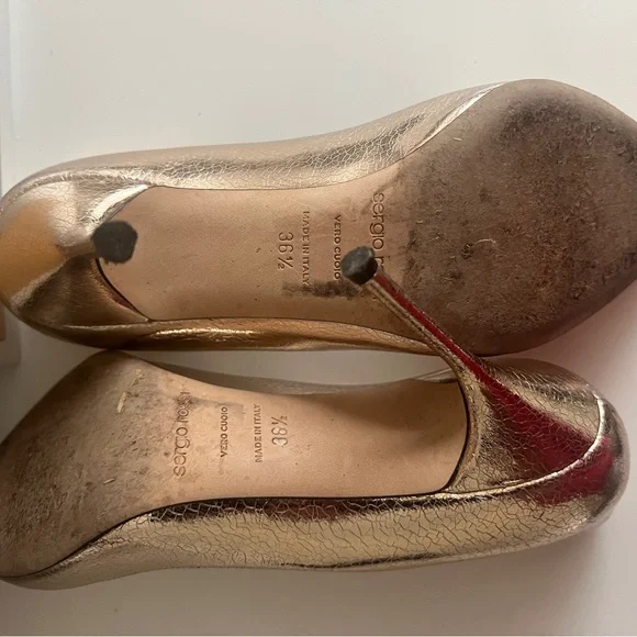 Sergio Rossi Cracked Metallic Rose Gold Mid Pumps - Picture 8 of 8